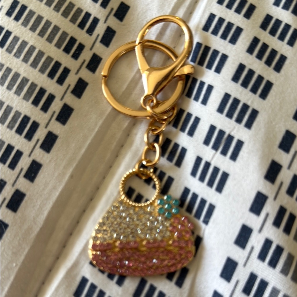 Gold and Multicolor Rhinestone Purse Keychain